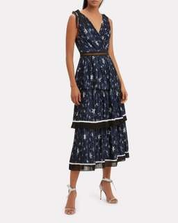 Self Portrait Star Satin Printed Midi Dress