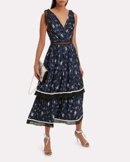 Self Portrait Star Satin Printed Midi Dress