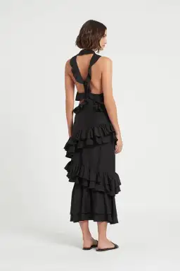 Sir The Label Amaris Ruffle Gown Midi Dress Black Size 4 / AU 14 for rent on The Volte - image 2