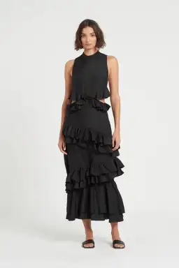 Sir The Label Amaris Ruffle Gown Midi Dress Black Size 4 / AU 14 for rent on The Volte - image 1