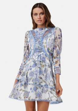 Thurley Bluebell Print Mini Dress Print Size 8