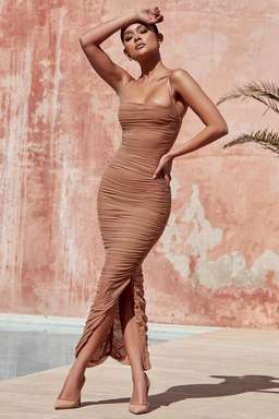 House of CB Fornarina Tan Organza Mesh Maxi Dress Nude Size 12 for rent on The Volte - image 3