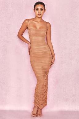 House of CB Fornarina Tan Organza Mesh Maxi Dress Nude Size 12 for rent on The Volte - image 1