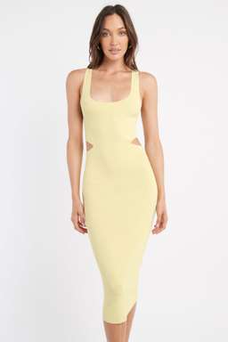 Kookai  Malone Cut Out Midi Dress Yellow Size 12