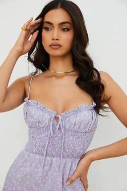  House of CB Janelle Shirred Ankle Maxi Dress Lilac Floral Size 14 for rent on The Volte - image 4