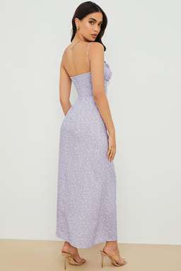  House of CB Janelle Shirred Ankle Maxi Dress Lilac Floral Size 14 for rent on The Volte - image 3