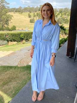 Scanlan Theodore Cotton Gathered Dress Pale Blue Size 8 for rent on The Volte - image 3