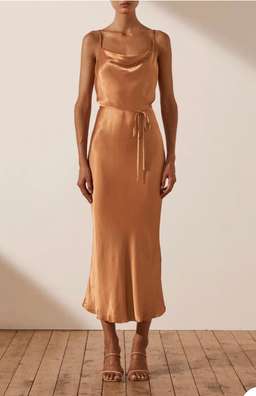 Shona Joy La Lune Bias Cowl Midi Dress Orange Size 8 for rent on The Volte - image 1