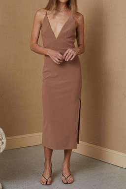 Bec & Bridge Maddison V Midi Dress Brown Size 14