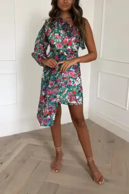 Talulah Better Together One Shoulder Mini Dress Floral Print Size 8