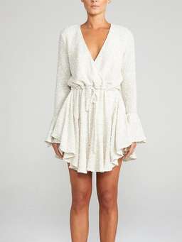 Shona Joy Aimee Frill Cuff Drawstring Mini Dress White Size 12