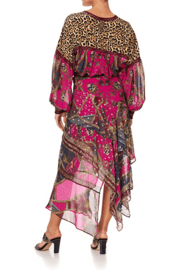 Camilla Dining Hall Darling Blouson Blouse With Neck Tie and Asymmetrical Ruffle Skirt Set Print Size 12