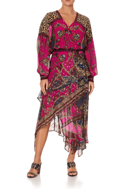 Camilla Dining Hall Darling Blouson Blouse With Neck Tie and Asymmetrical Ruffle Skirt Set Print Size 12