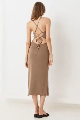 Spell Petra Metallic Knit Slip Dress Brown Size 12 for rent on The Volte - image 3