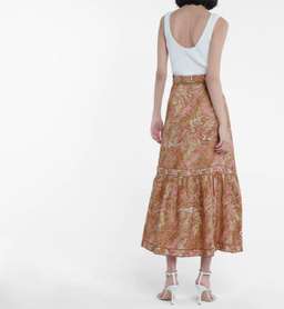 Zimmermann Brighton Linen Midi Skirt Print Size 8
