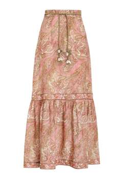 Zimmermann Brighton Linen Midi Skirt Print Size 8
