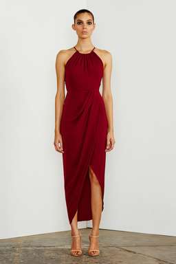 Shona Joy - Core high Neck Ruched Dress - Burgundy  for rent on The Volte - image 1