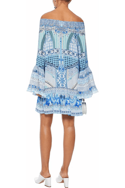 Camilla Woman Day Dreamer Off-the-shoulder Embellished Silk Crepe De Chine Mini Dress Light Blue Size 14 for rent on The Volte - image 3