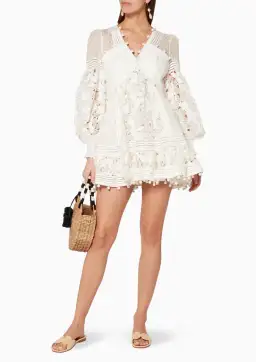 Zimmermann Corsage Embellished Mini Dress Ivory Size 6