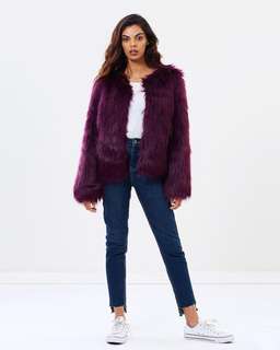 Unreal Fur Dream Jacket in Plum size 8  for rent on The Volte - image 3