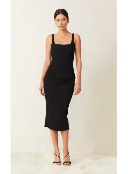 Bec & Bridge Karina Tuck Midi Dress Black Size AU 8