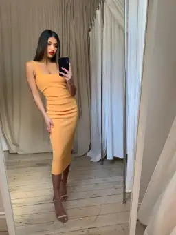 Bec and Bridge Karina Tuck Midi Dress Orange Size 8