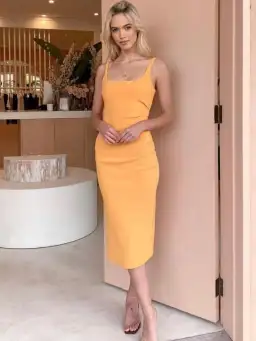 Bec and Bridge Karina Tuck Midi Dress Orange Size 8