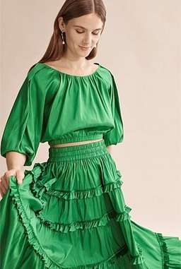 Country Road Green Silk Tiered Skirt Size 8  (Never worn) for rent on The Volte - image 5