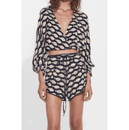 SIR THE LABEL - Mila Long Sleeve Silk Wrap Top - Arrow Print
