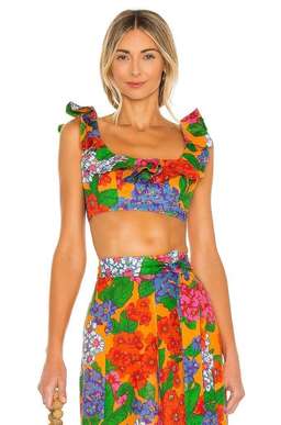 Zimmermann Riders Frill Neck Crop Top & Scallop Hem Skirt Set Print Size 8