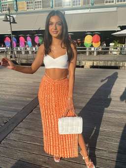 Christopher Esber Pleated Knit Tie Skirt Orange Size 8 for rent on The Volte - image 4