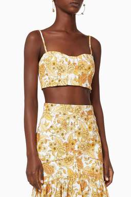 Shona Joy Margarita Linen Fitted Crop Top and Midi Skirt Set Print Size 12 for rent on The Volte - image 2