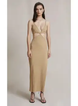 Bec & Bridge Selene V Maxi Dress Camel Size AU 6
