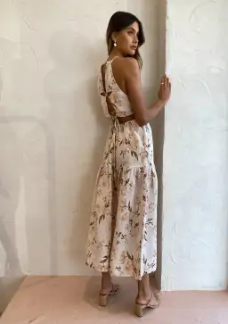 Shona Joy Roxane Open Back Tiered Midi Dress Print Size 14