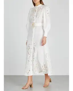 Zimmermann Peggy Embroidered Linen Midi Dress Ivory Size 6