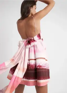 Aje Kasbah Sunset Stripe Ruched Bow Back Mini Dress Print Size 6 for rent on The Volte - image 3