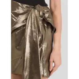 Saint Laurent Bow Embellished Lame Skirt Gold Size 6
