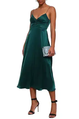 Zimmermann Ruched Silk Midi Dress Forest Green Size 8