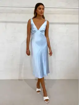 Third Form Gather Bra Bias Slip Dress Blue Size 8