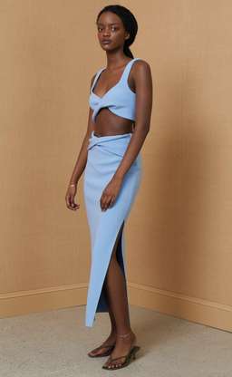 Bec & Bridge Clover Top & Midi Skirt Set Sky Blue Size 8