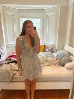 Shona Joy Rye Ruffle Drawstring Mini dress Print size 10