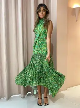 Alémais Phyllis Twist Front Pleat Dress Acid Green Size 6  for rent on The Volte - image 2