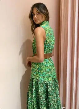 Alémais Phyllis Twist Front Pleat Dress Acid Green Size 6  for rent on The Volte - image 3