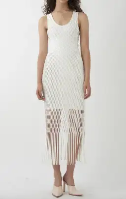 Dion Lee Long Laser Cut Dress with Fringes White Size 10