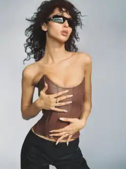 Miaou Leia Leather Corset Brown Size 6 for rent on The Volte - image 3