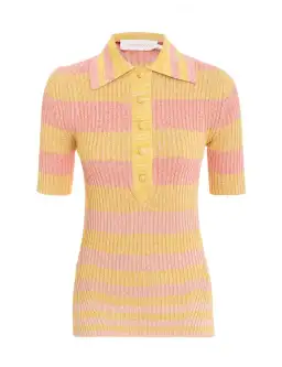 Zimmermann Postcard Knit Polo Shirt and Skirt Set Print Size 12 for rent on The Volte - image 1