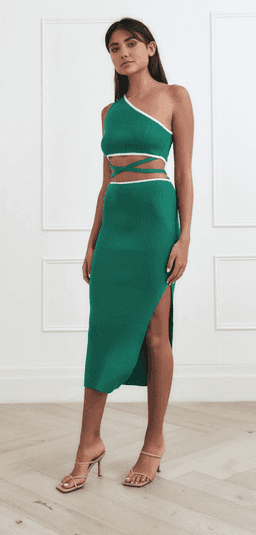 San Sloane Ariana Rib Midi Dress Green-White