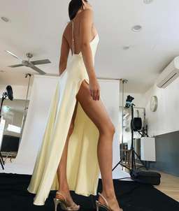 Michael Lo Sordo Pale Yellow Hudson Bias Crystal Halter Dress