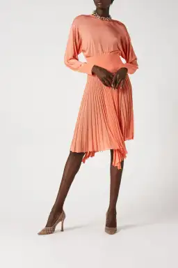 Scanlan Theodore Gloss Knit Sweater and Pleated Skirt Set Coral Orange Size 6