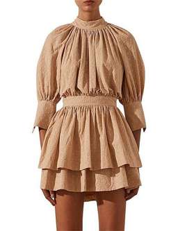 Shonay Joy Magnolia High Neck Open Back Mini Dress in Peanut for rent on The Volte - image 2